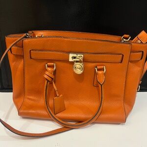Michael Kors Orange Pebbled Leather Satchel with Gold Hardware